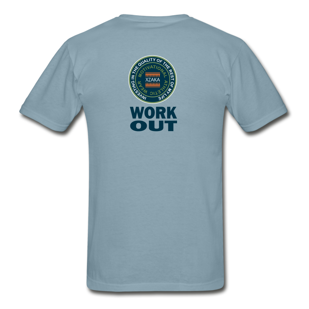 XZAKA - Hanes Adult Tagless T-Shirt - WORK OUT - stonewash blue