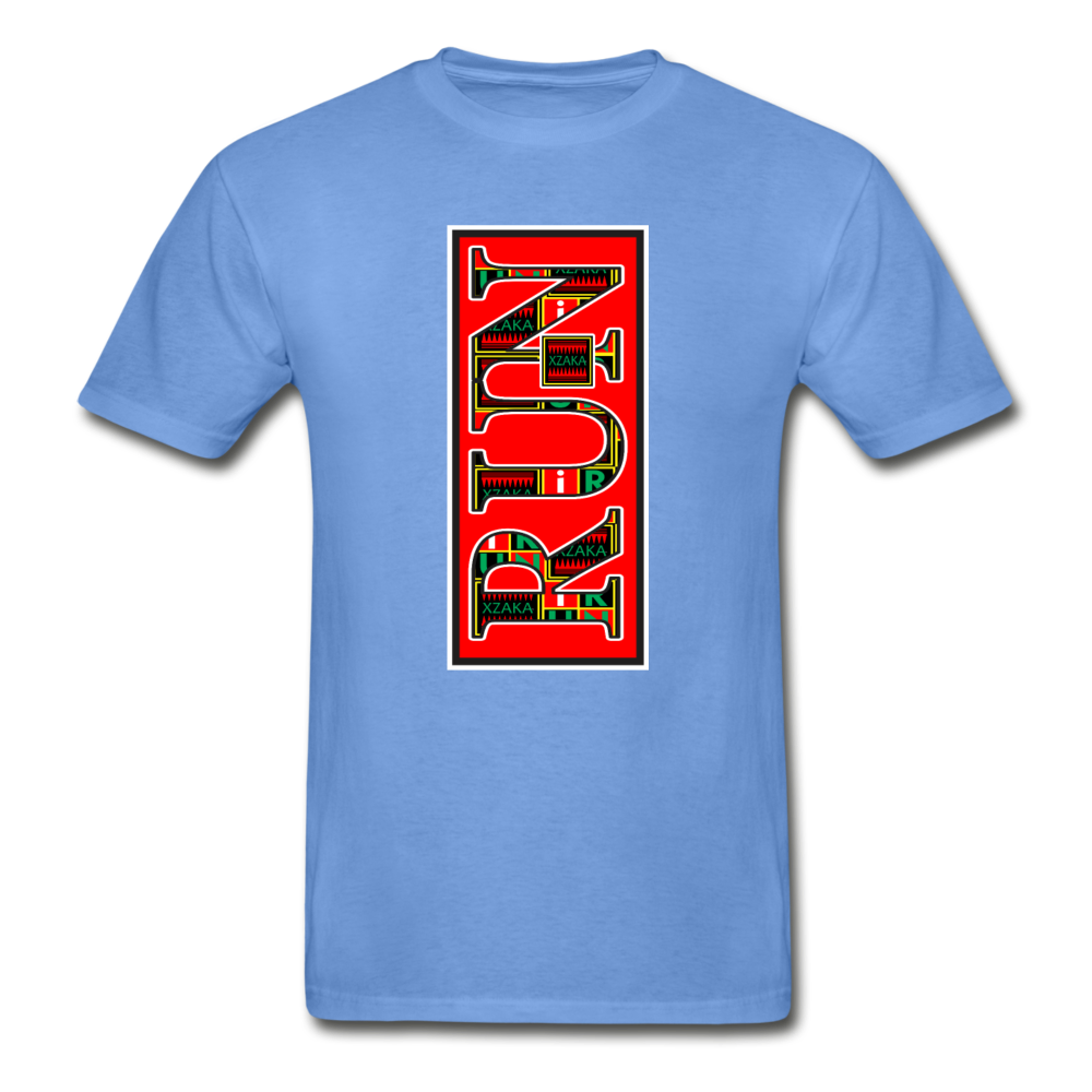 XZAKA Men "RUN" T-Shirt - Hanes Tagless - WH - carolina blue