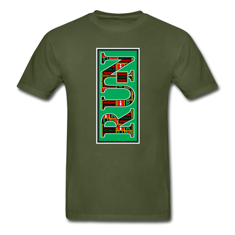 XZAKA Men "RUN" T-Shirt - Hanes Tagless - BK-GRN - military green
