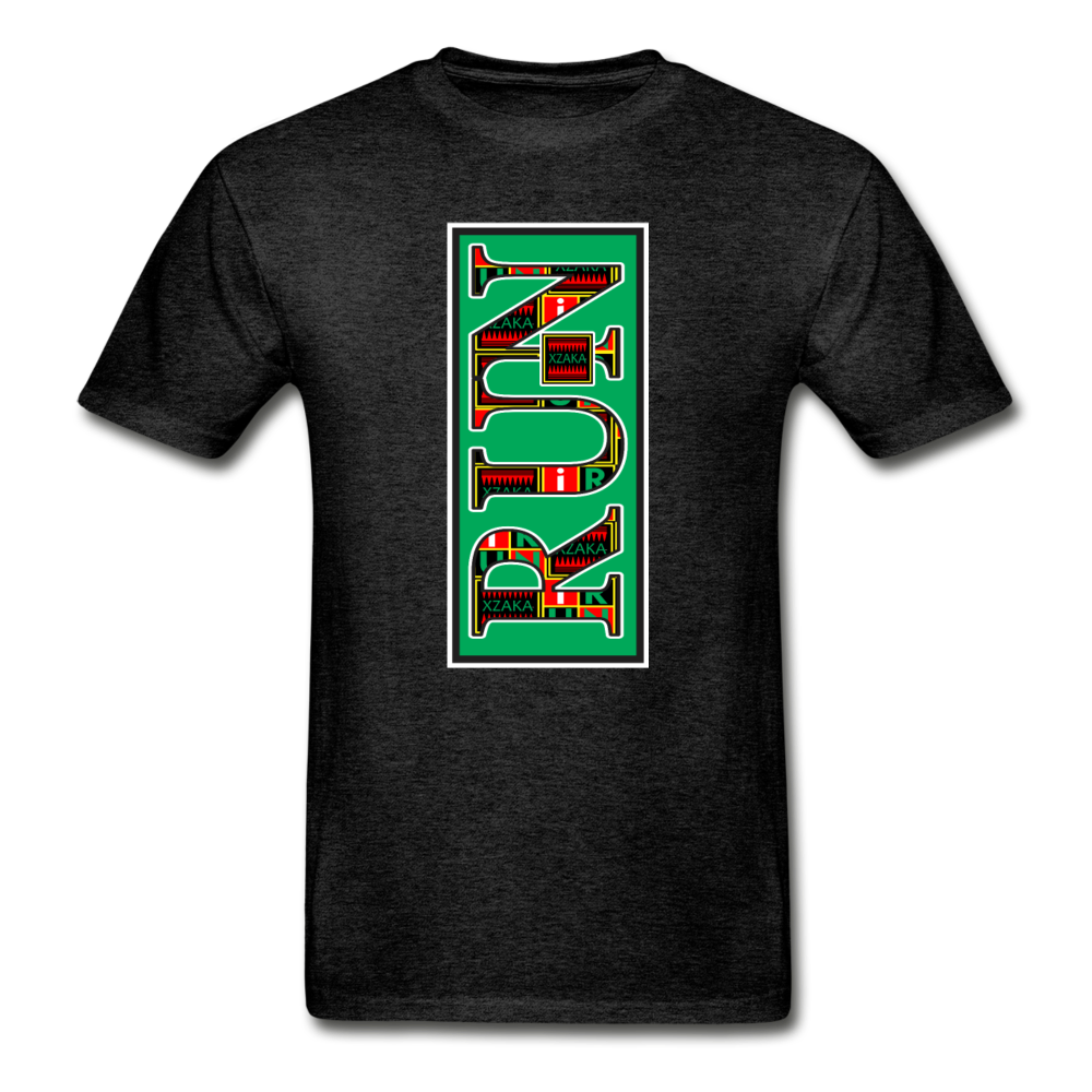XZAKA Men "RUN" T-Shirt - Hanes Tagless - BK-GRN - charcoal gray