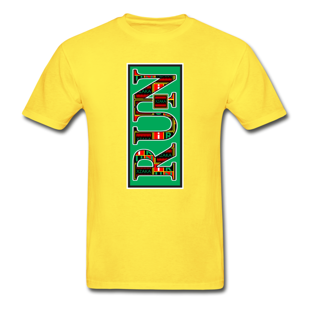 XZAKA Men "RUN" T-Shirt - Hanes Tagless - WH-GRN - yellow