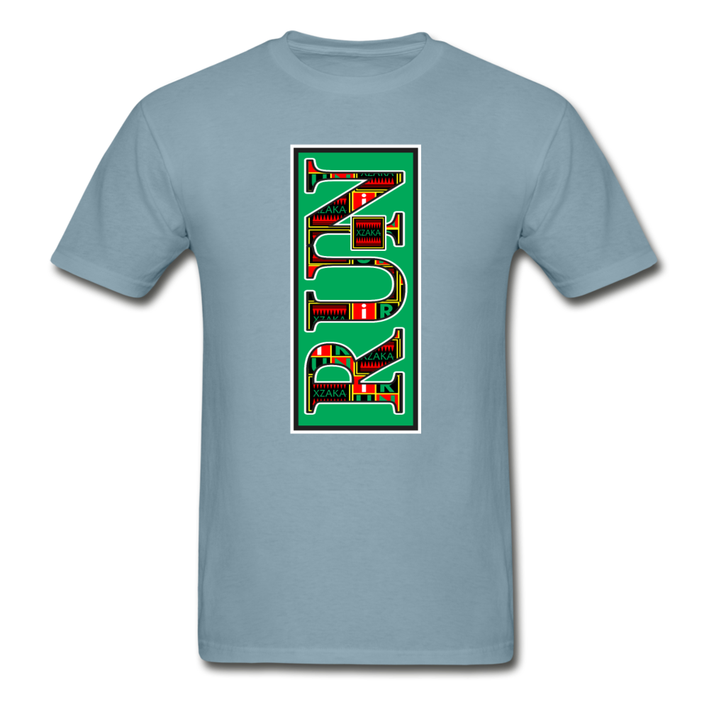 XZAKA Men "RUN" T-Shirt - Hanes Tagless - WH-GRN - stonewash blue