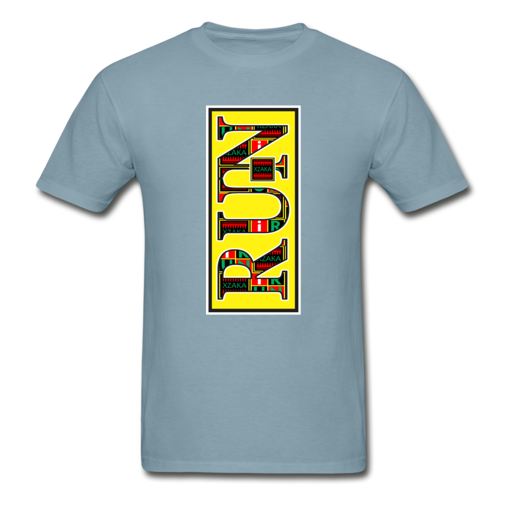 XZAKA Men "RUN" T-Shirt - Hanes Tagless - WH-YEL - stonewash blue