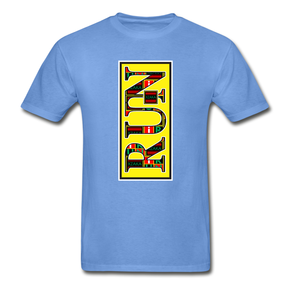 XZAKA Men "RUN" T-Shirt - Hanes Tagless - BK-YEL - carolina blue