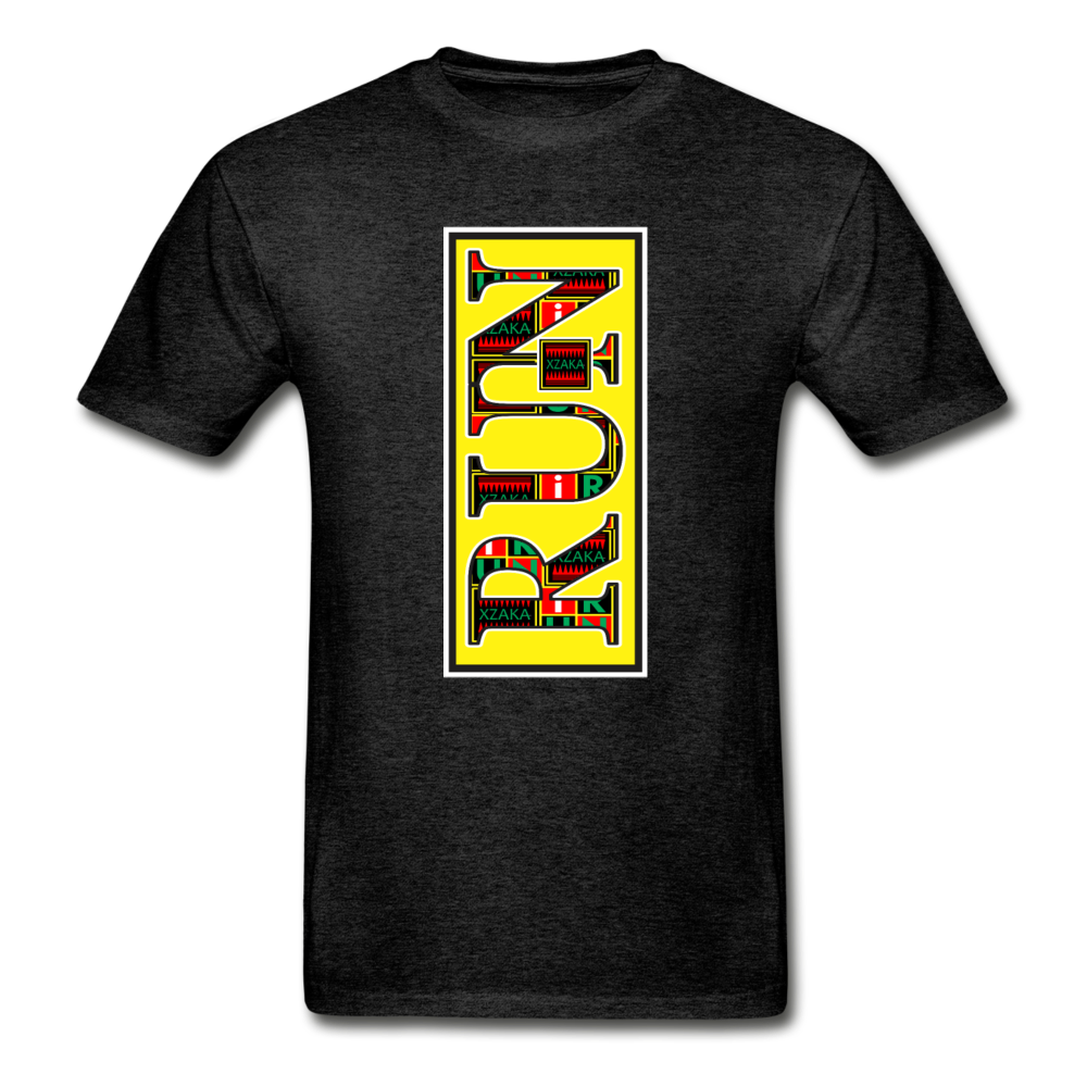 XZAKA Men "RUN" T-Shirt - Hanes Tagless - BK-YEL - charcoal gray