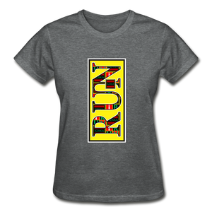 XZAKA Women "RUN" T-Shirt - Gildan Ultra Cotton - BK - YEL - deep heather