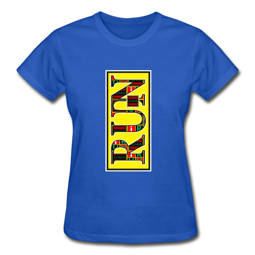 XZAKA Women "RUN" T-Shirt - Gildan Ultra Cotton - BK - YEL - royal blue