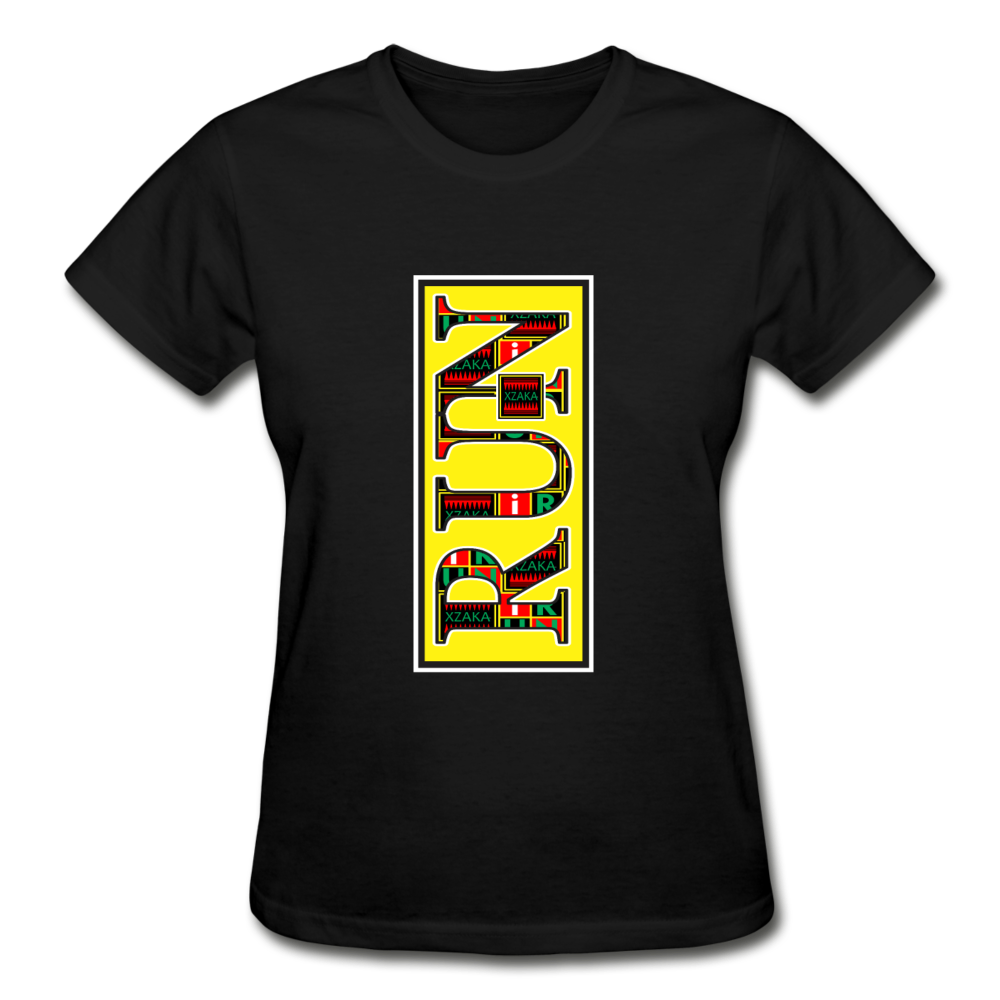 XZAKA Women "RUN" T-Shirt - Gildan Ultra Cotton - BK - YEL - black