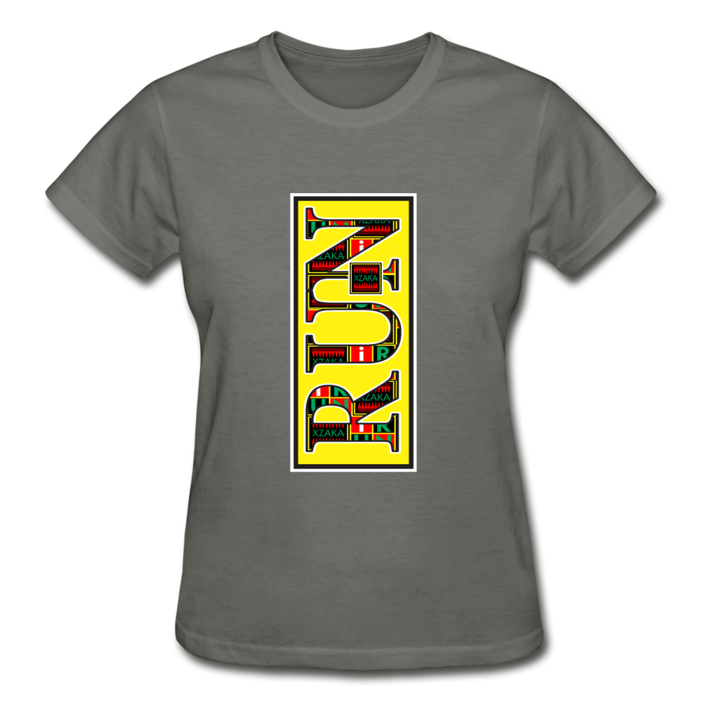 XZAKA Women "RUN" T-Shirt - Gildan Ultra Cotton - BK - YEL - charcoal