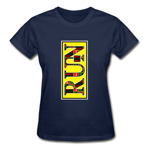 XZAKA Women "RUN" T-Shirt - Gildan Ultra Cotton - BK - YEL - navy