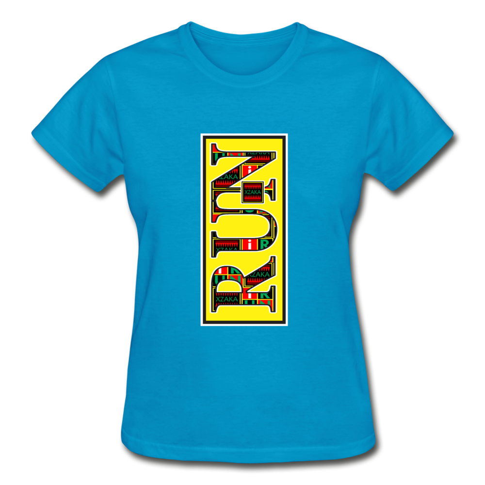 XZAKA Women "RUN" T-Shirt - Gildan Ultra Cotton - BK - YEL - turquoise