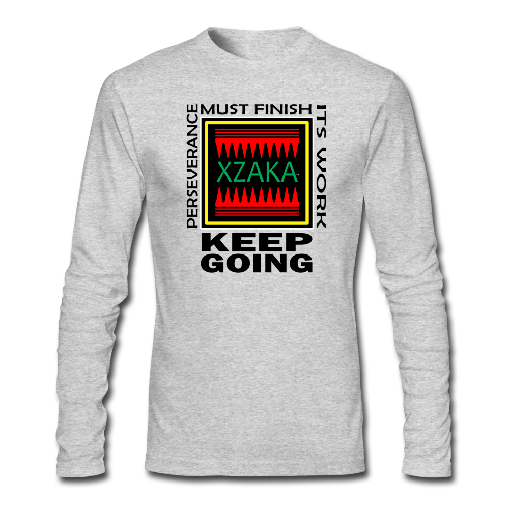 XZAKA - Men "Perseverance Must Finish" Long Sleeve T-Shirt - KG WH - heather gray