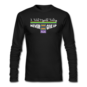 XZAKA - Men "Never Give Up" Self Talk Power T-Shirt 003- Long Sleeve BK - black