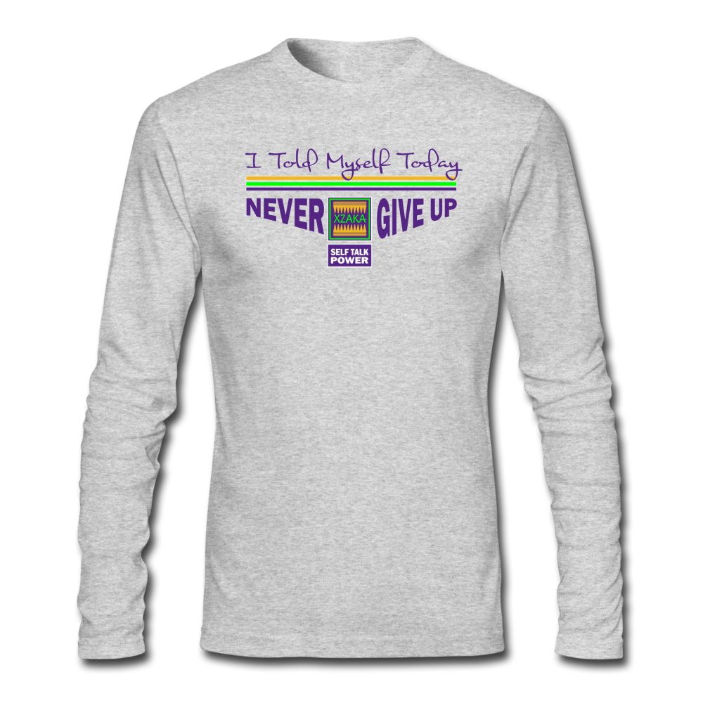 XZAKA - Men "Never Give Up" Self Talk Power T-Shirt 003 - Long Sleeve - heather gray