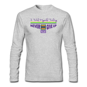 XZAKA - Men "Never Give Up" Self Talk Power T-Shirt 003 - Long Sleeve - heather gray
