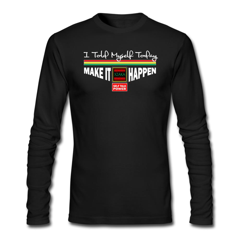 XZAKA - Men "Make It Happen" Self Talk Power T-Shirt 004- Long Sleeve BK - black
