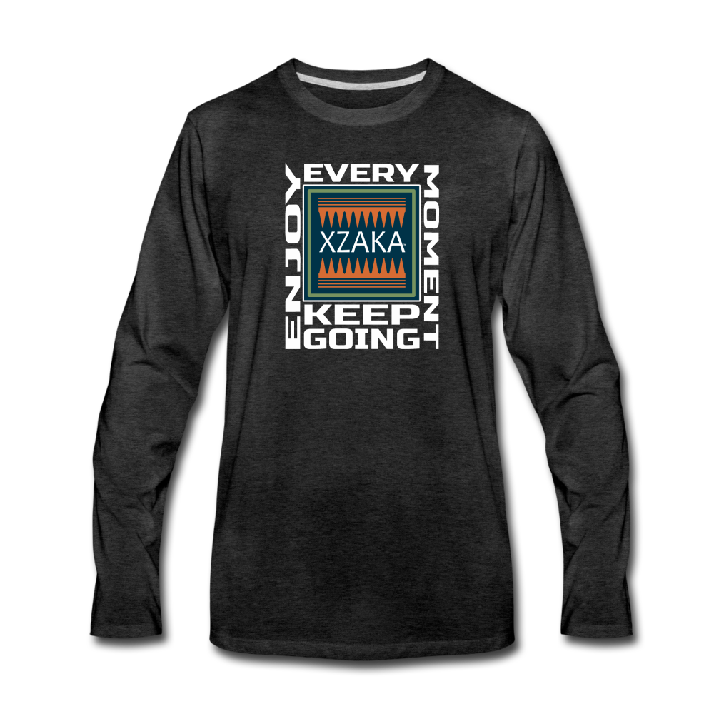 XZAKA - Men "Enjoy Every Moment" Long Sleeve T-Shirt - BLK - charcoal gray