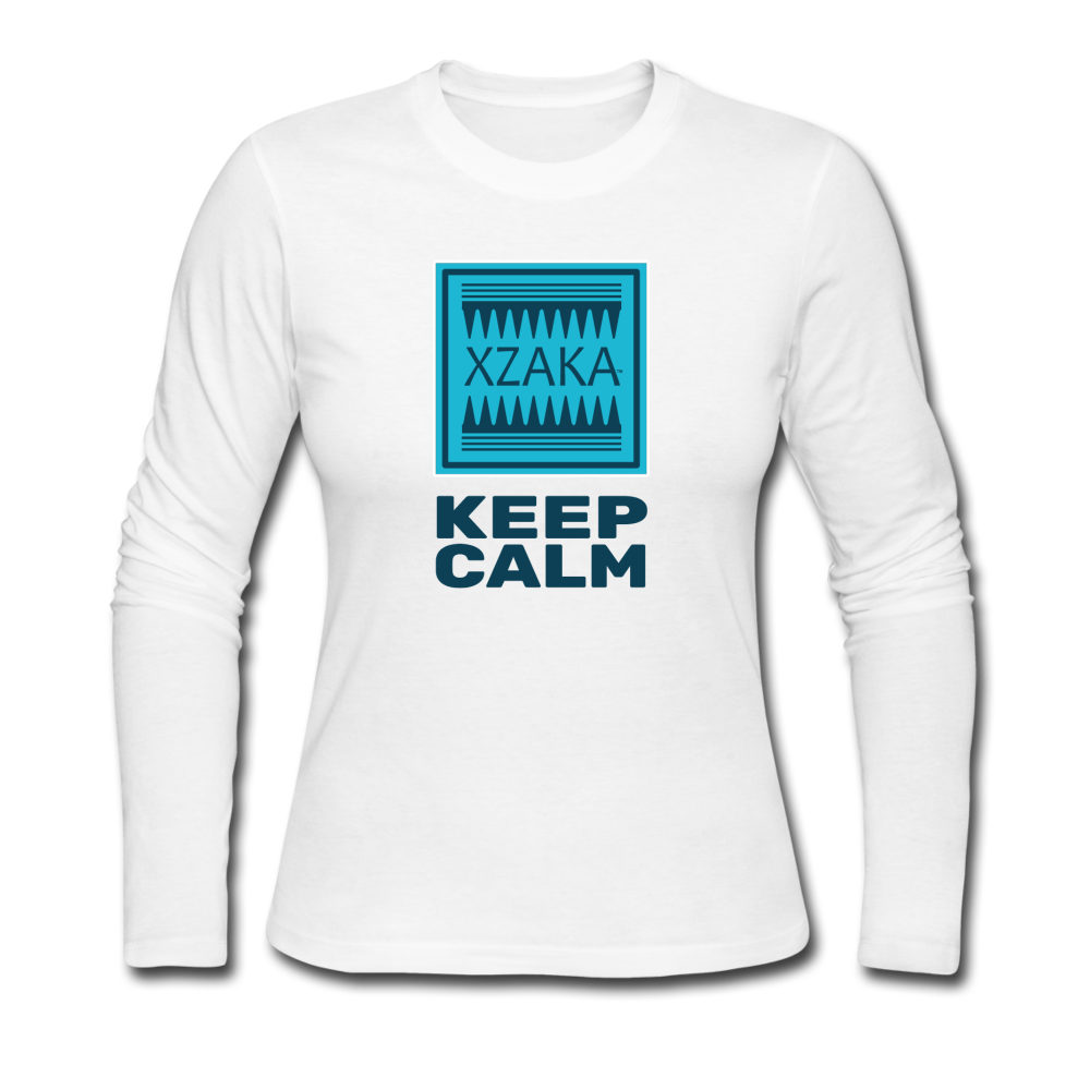 XZAKA - Women "Keep Calm" Long Sleeve T-Shirt -WHT - white