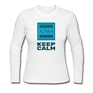 XZAKA - Women "Keep Calm" Long Sleeve T-Shirt -WHT - white