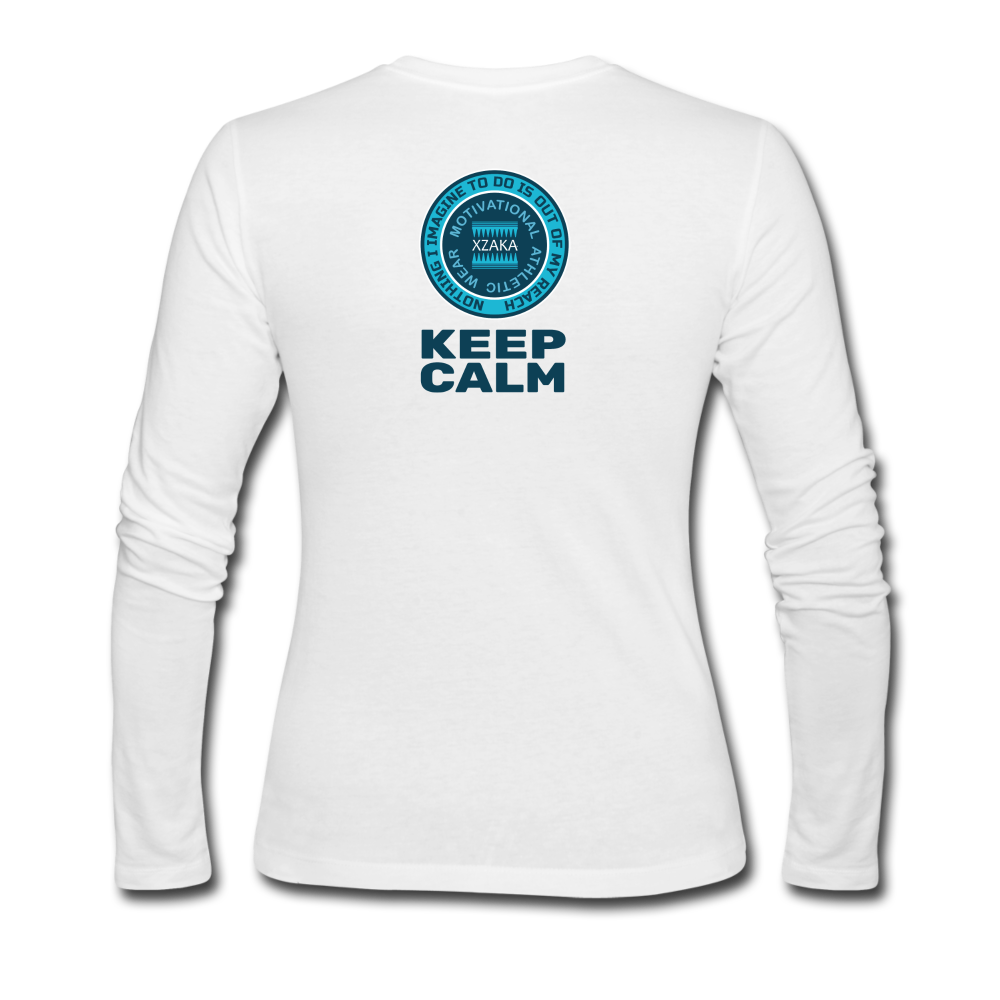 XZAKA - Women "Keep Calm" Long Sleeve T-Shirt -WHT - white
