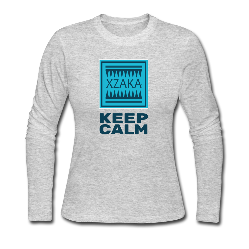 XZAKA - Women "Keep Calm" Long Sleeve T-Shirt -WHT - gray