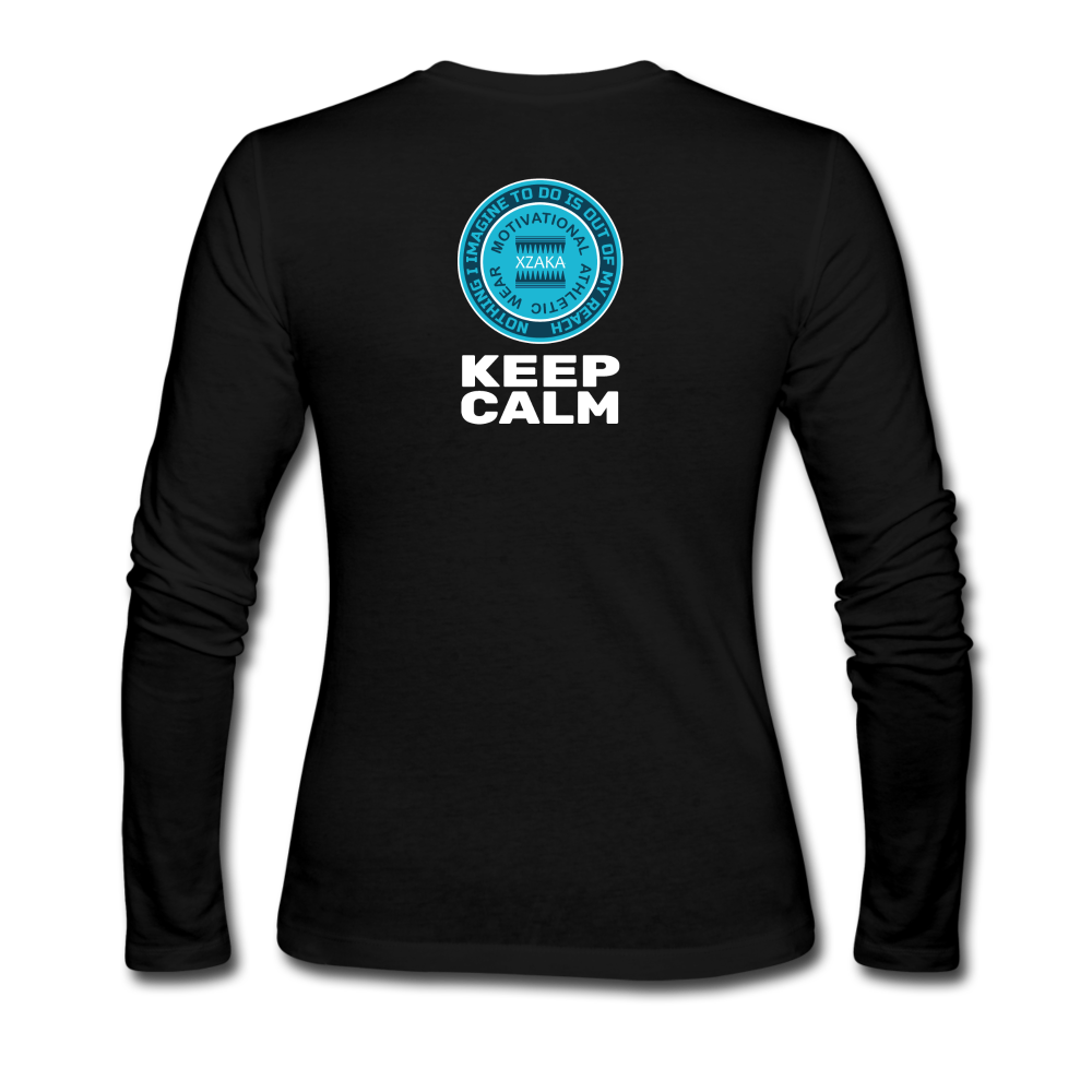 XZAKA - Women "Keep Calm" Long Sleeve T-Shirt -BLK - black