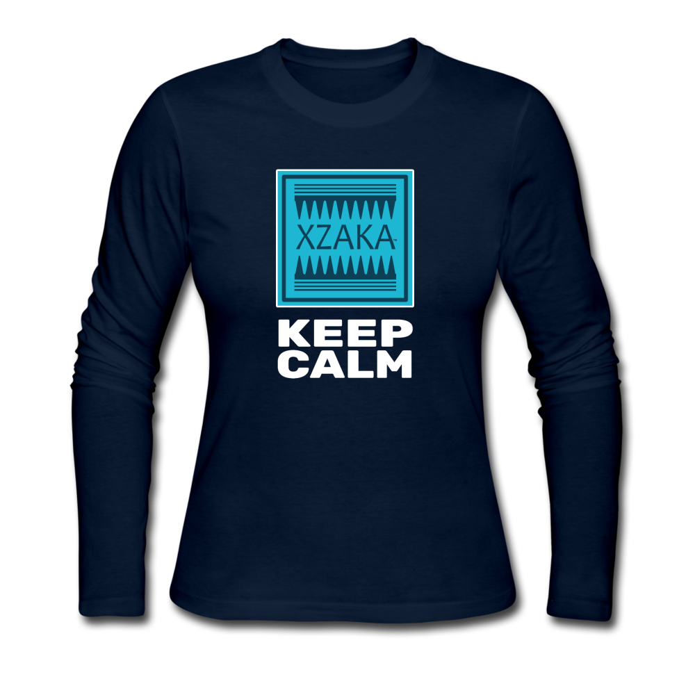 XZAKA - Women "Keep Calm" Long Sleeve T-Shirt -BLK - navy