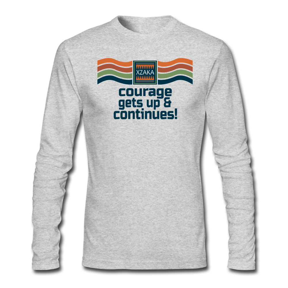 XZAKA - Men "Courage Gets Up & Continues" Long Sleeve T-Shirt - Wings - WHT - heather gray