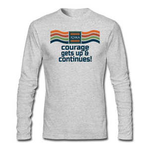 XZAKA - Men "Courage Gets Up & Continues" Long Sleeve T-Shirt - Wings - WHT - heather gray