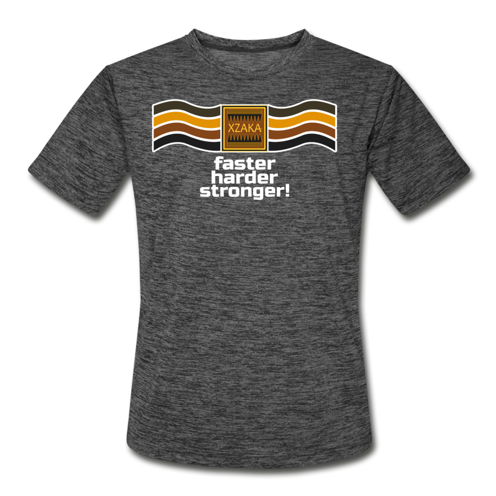 XZAKA - Men’s "Faster, Harder, Stronger" Moisture Wicking Performance T-Shirt - BLK - dark heather gray