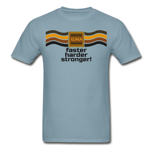 XZAKA - Men "Faster, Harder, Stronger" Tagless T-Shirt - Hanes - WHT - stonewash blue