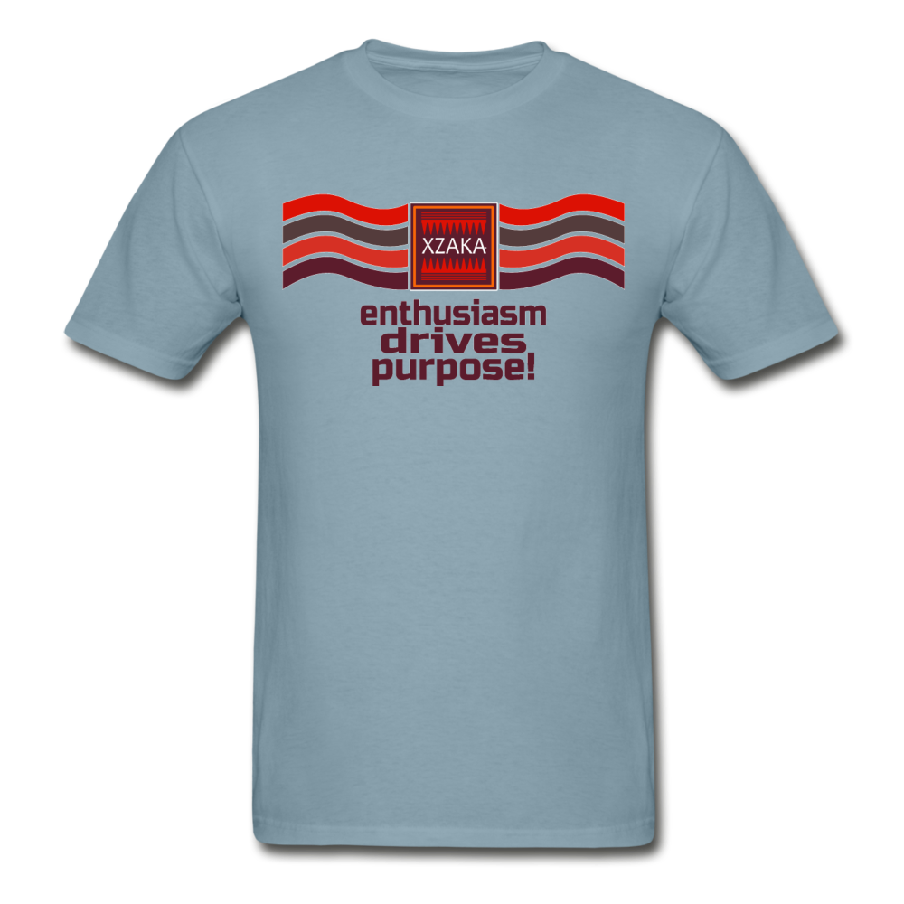 XZAKA - Men "Enthusiasm Drives Purpose" Tagless T-Shirt - Hanes - WHT - stonewash blue