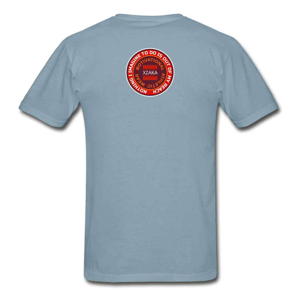 XZAKA - Men "Enthusiasm Drives Purpose" Tagless T-Shirt - Hanes - WHT - stonewash blue