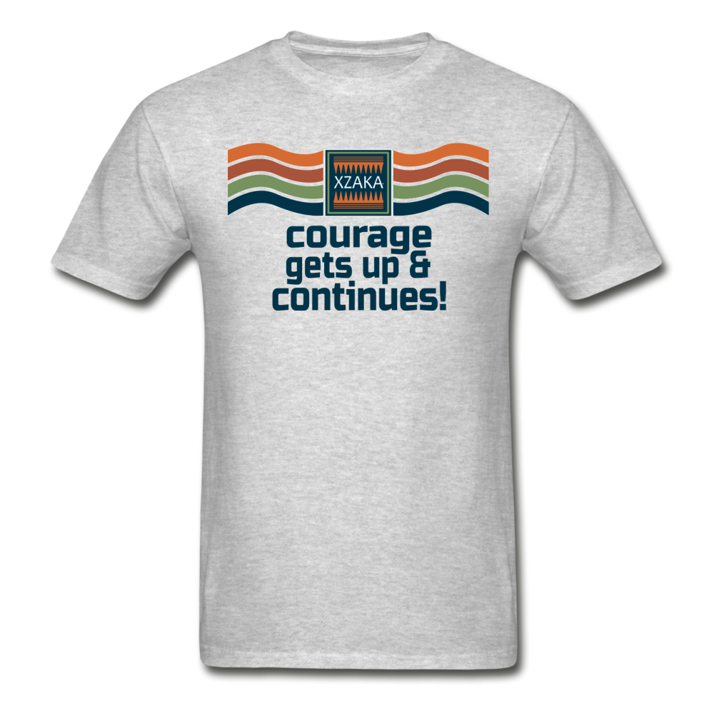 XZAKA - Men "Courage Gets up & Continues" Tagless T-Shirt - Hanes - WHT - heather gray
