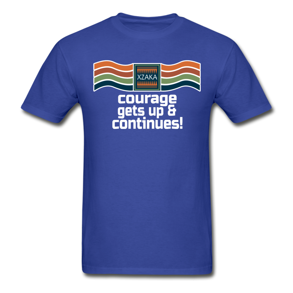 XZAKA - Men "Courage Gets Up & Continues" Tagless T-Shirt - Hanes - BLK - royal blue