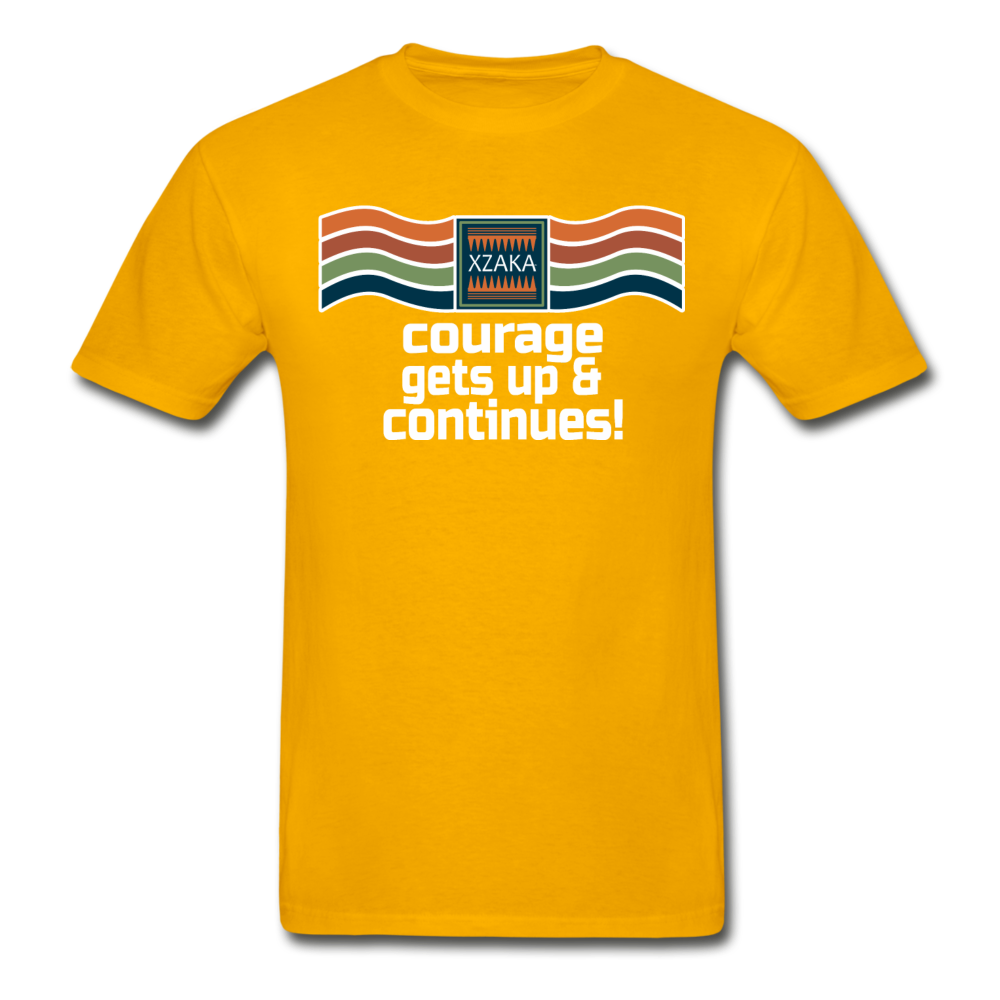 XZAKA - Men "Courage Gets Up & Continues" Tagless T-Shirt - Hanes - BLK - gold