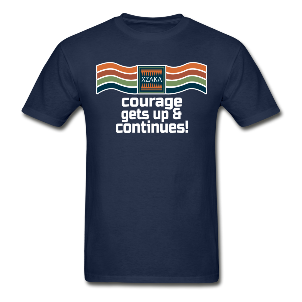 XZAKA - Men "Courage Gets Up & Continues" Tagless T-Shirt - Hanes - BLK - navy