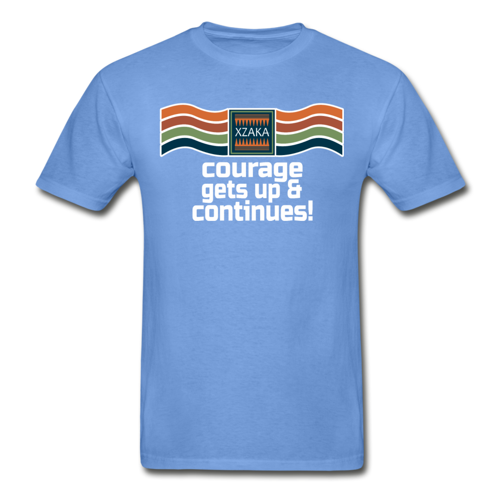 XZAKA - Men "Courage Gets Up & Continues" Tagless T-Shirt - Hanes - BLK - carolina blue
