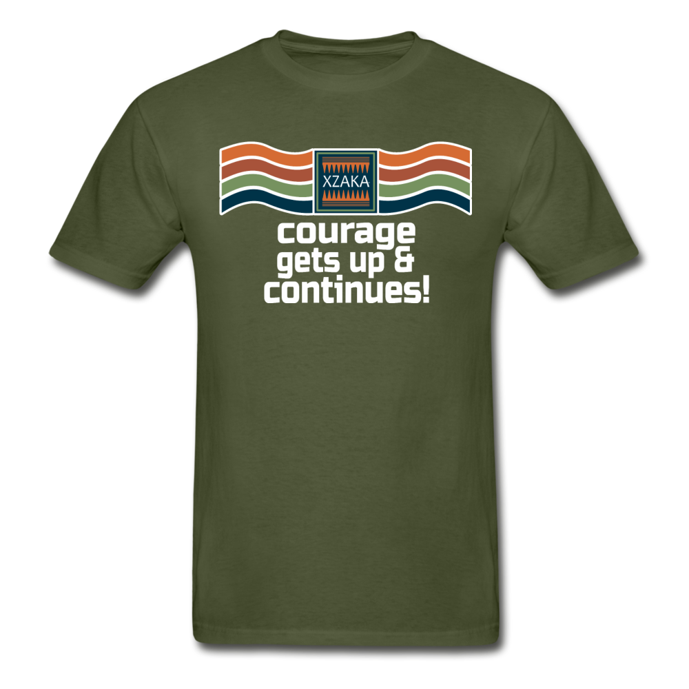 XZAKA - Men "Courage Gets Up & Continues" Tagless T-Shirt - Hanes - BLK - military green