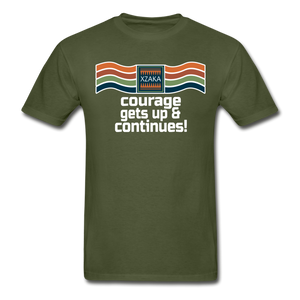 XZAKA - Men "Courage Gets Up & Continues" Tagless T-Shirt - Hanes - BLK - military green