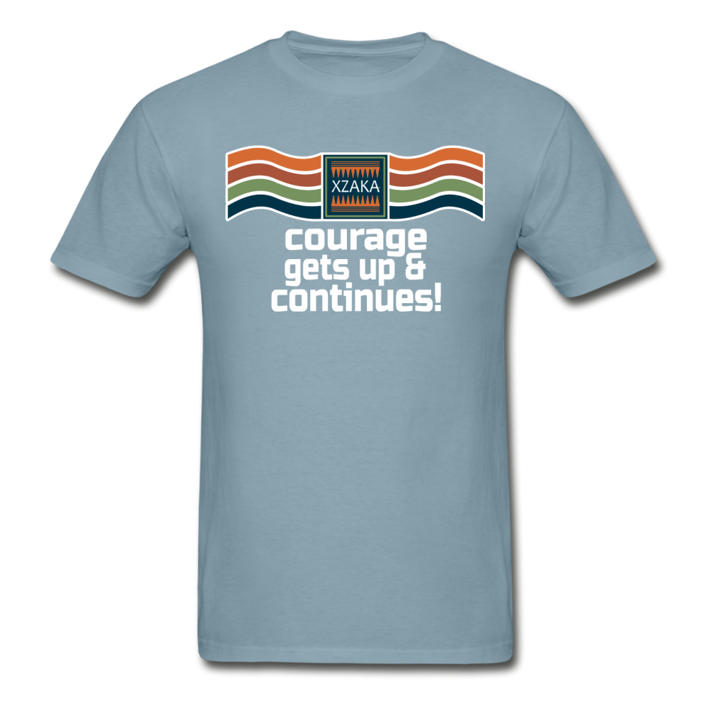 XZAKA - Men "Courage Gets Up & Continues" Tagless T-Shirt - Hanes - BLK - stonewash blue