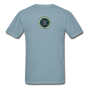 XZAKA - Men "Courage Gets Up & Continues" Tagless T-Shirt - Hanes - BLK - stonewash blue