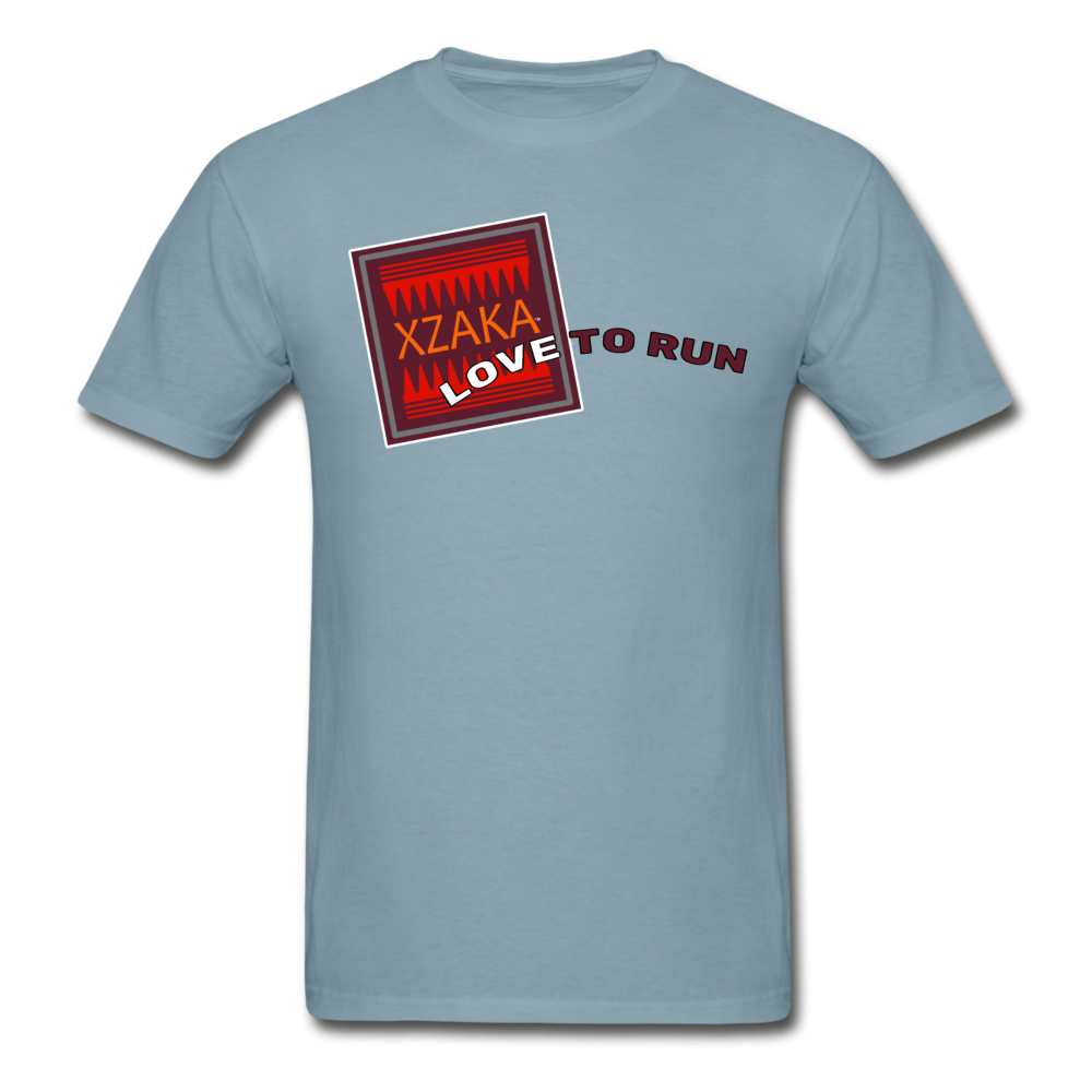 XZAKA - Men "LOVE TO RUN" Short Sleeve T-Shirt -Tagless - stonewash blue