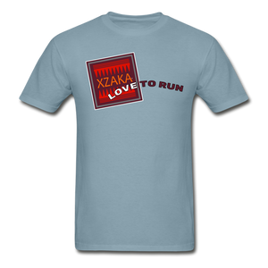 XZAKA - Men "LOVE TO RUN" Short Sleeve T-Shirt -Tagless - stonewash blue