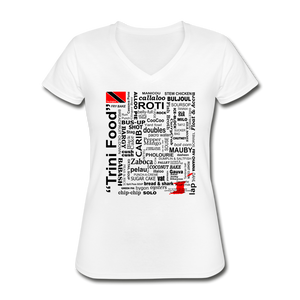 The Trini Spot - Women "Trini Food" V-Neck T-Shirt - W1653 - white