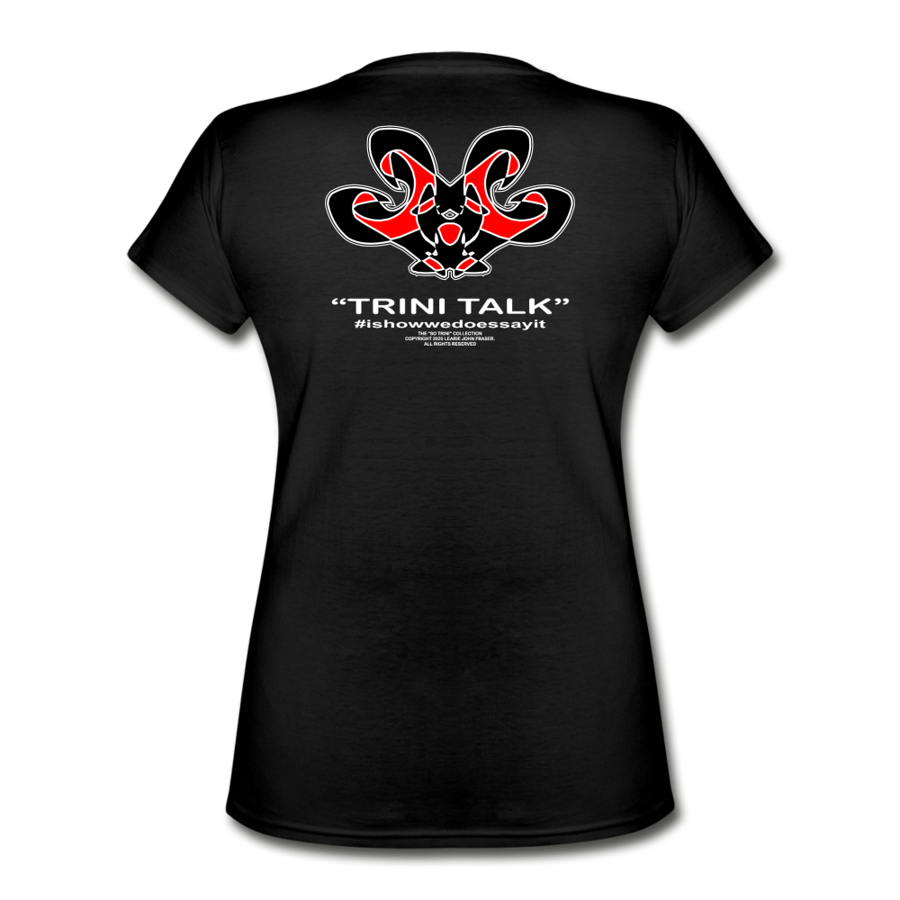 The Trini Spot - Women "Trini Talk" V-Neck T-Shirt - W1655 - black