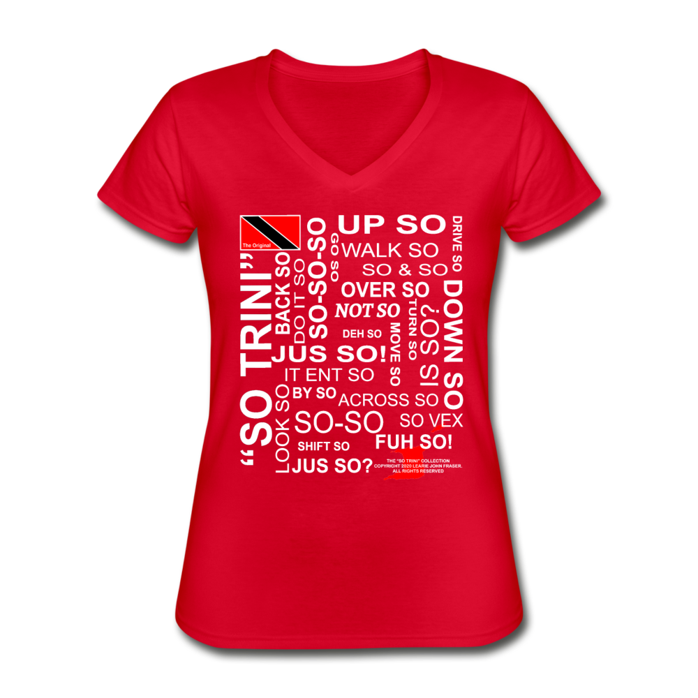 The Trini Spot - Women "Trini Talk" V-Neck T-Shirt - W1659 - red