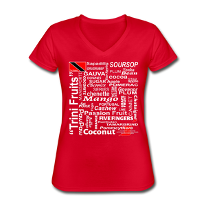 The Trini Spot - Women "Trini Fruits" V-Neck T-Shirt - W1656 - red