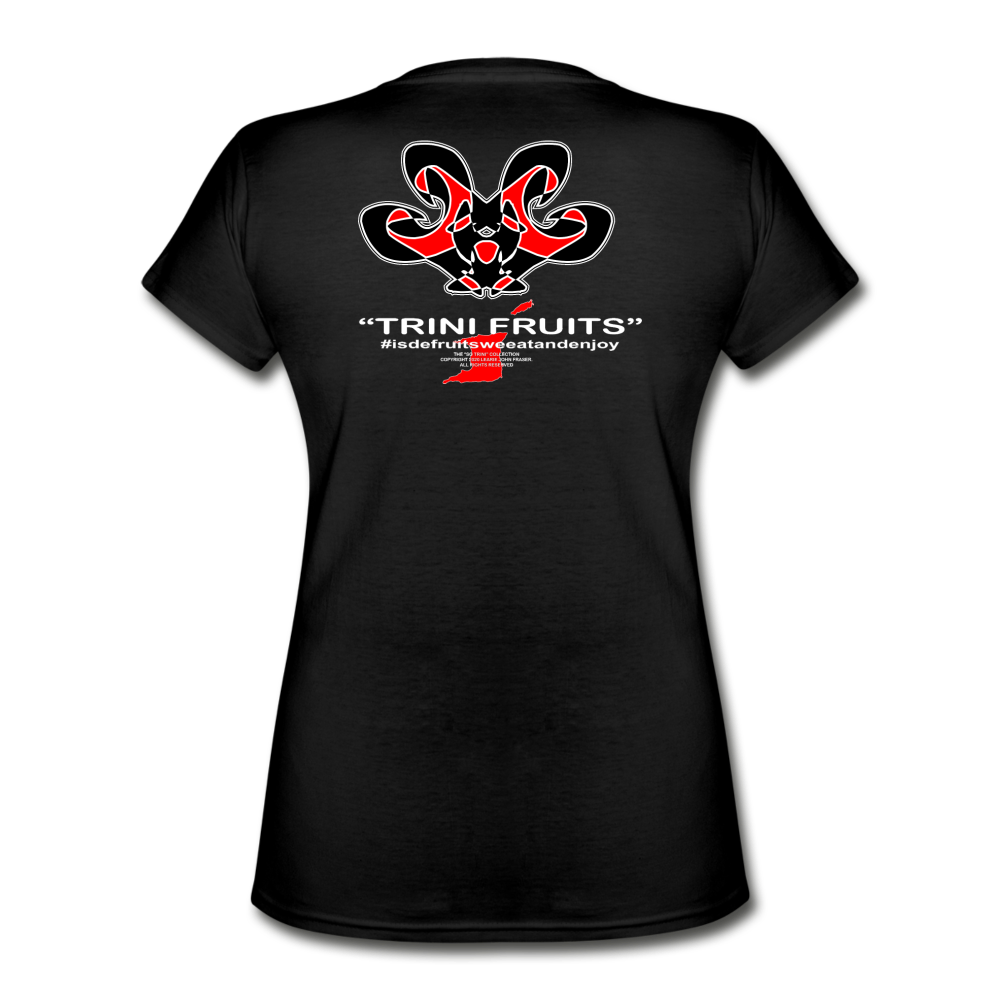 The Trini Spot - Women "Trini Fruits" V-Neck T-Shirt - W1656 - black