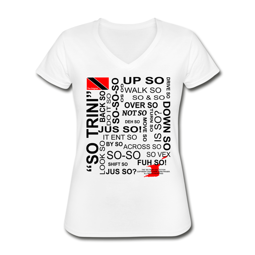 The Trini Spot - Women "Trini Talk" V-Neck T-Shirt - W1660 - white